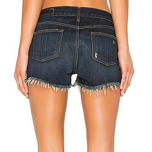 Rag & Bone Shorts Jean Cut Off Short in Doris Distressed Cotton Dark Wash sz 27 - Picture 4 of 11